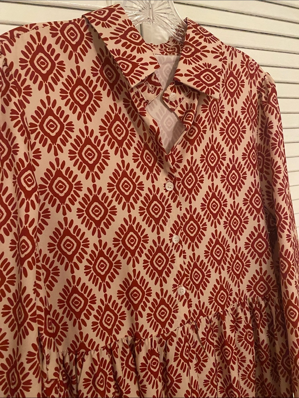 Red Patterned Long-Sleeve Maxi Dress - Picture 2 of 3